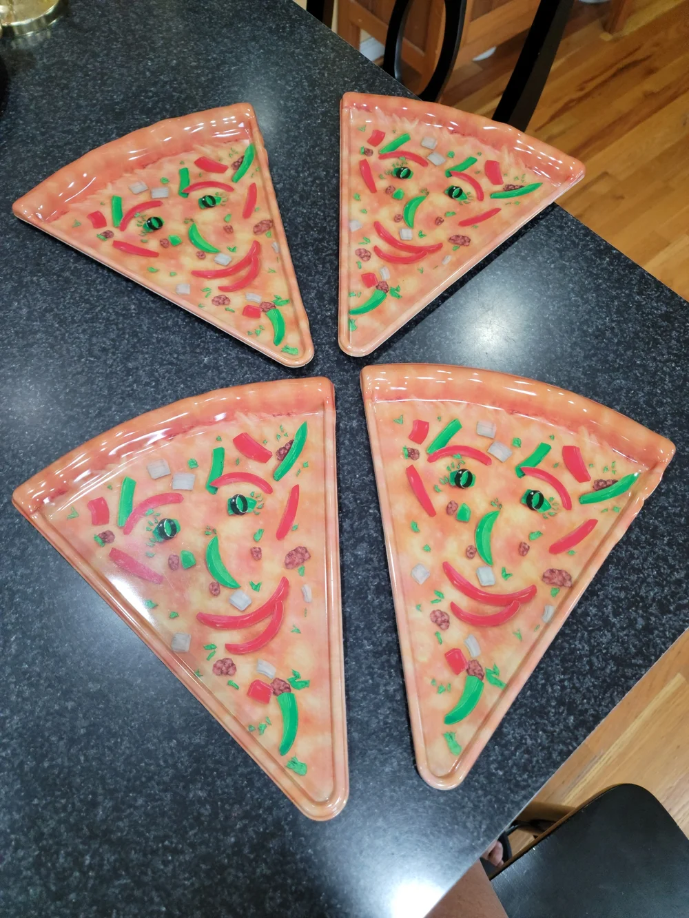 Vintage 1990s plastic pizza-slice party plate designed by Deborah Mallow 4 Pcs